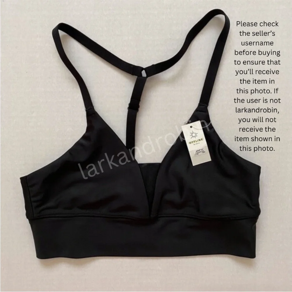 NEW Offline by Aerie American Eagle Shine Racerback Sports Bra Black Small
